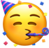 Emoji mit Partyhut, Tröte und Konfetti
